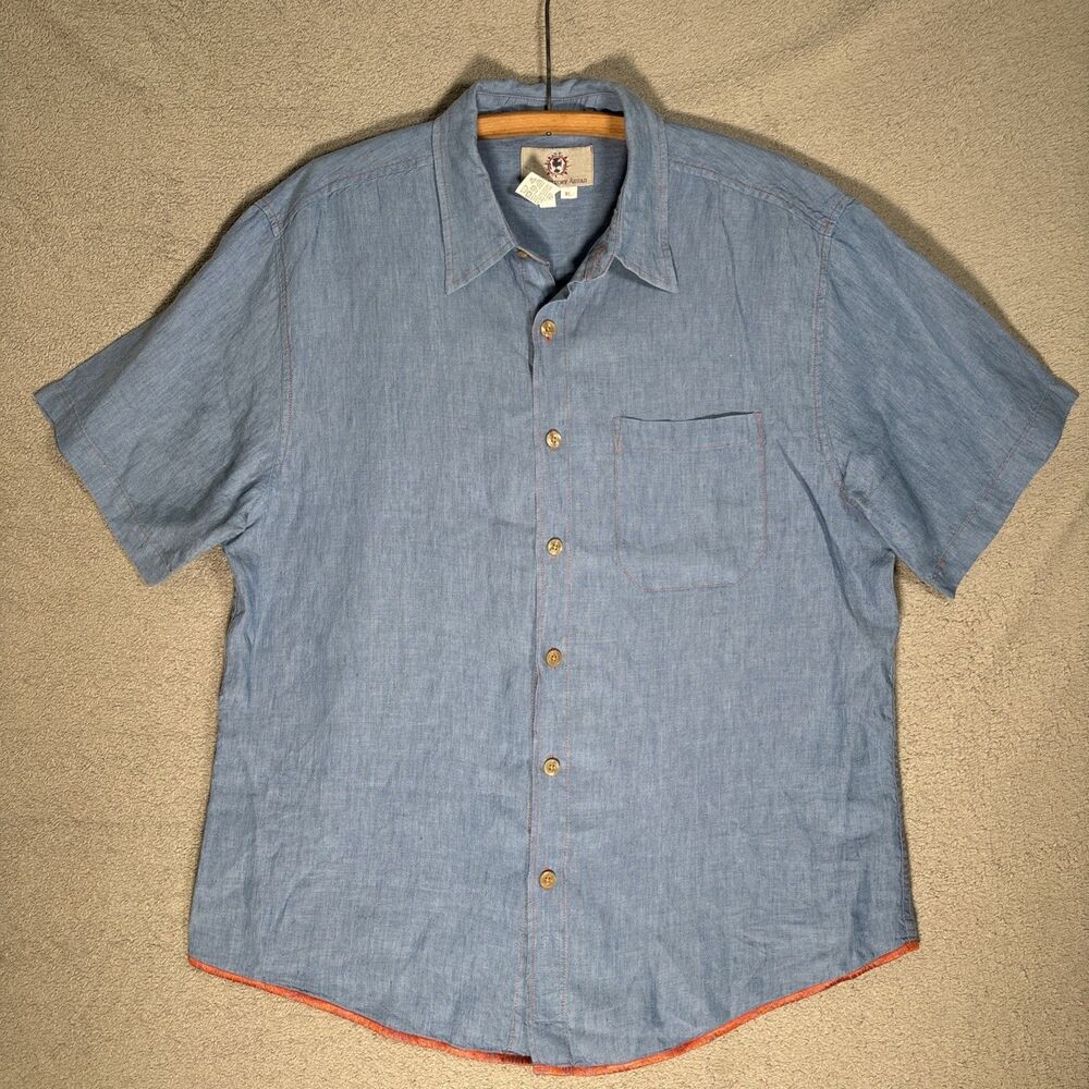 The Territory Ahead Button Down Shirt Men's Size XL Linen Travel Camp Light Blue